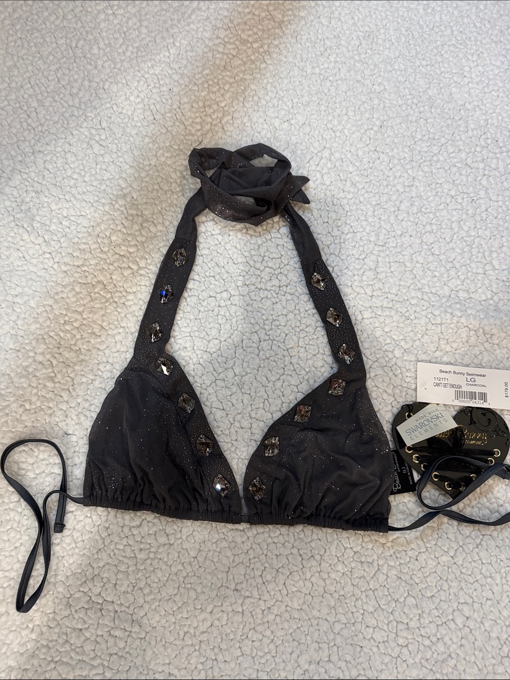 Beach Bunny Black Embellished Halter Bandeau Bikini Top